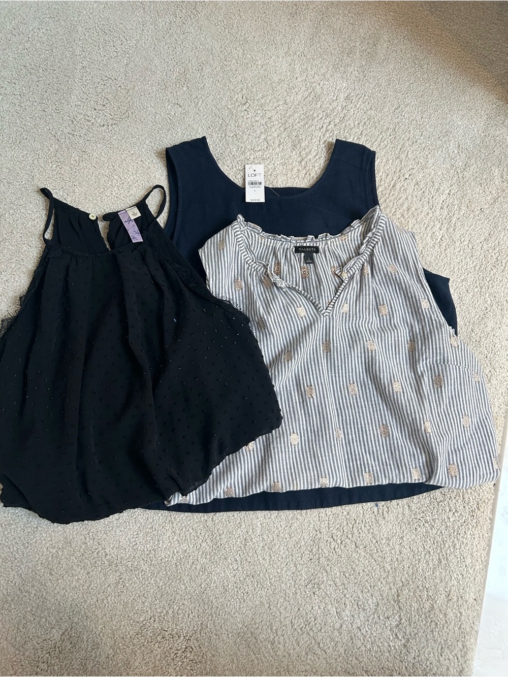 LOFT Navy, Talbots Stripe Tank Top and Black delicate dot top Trio